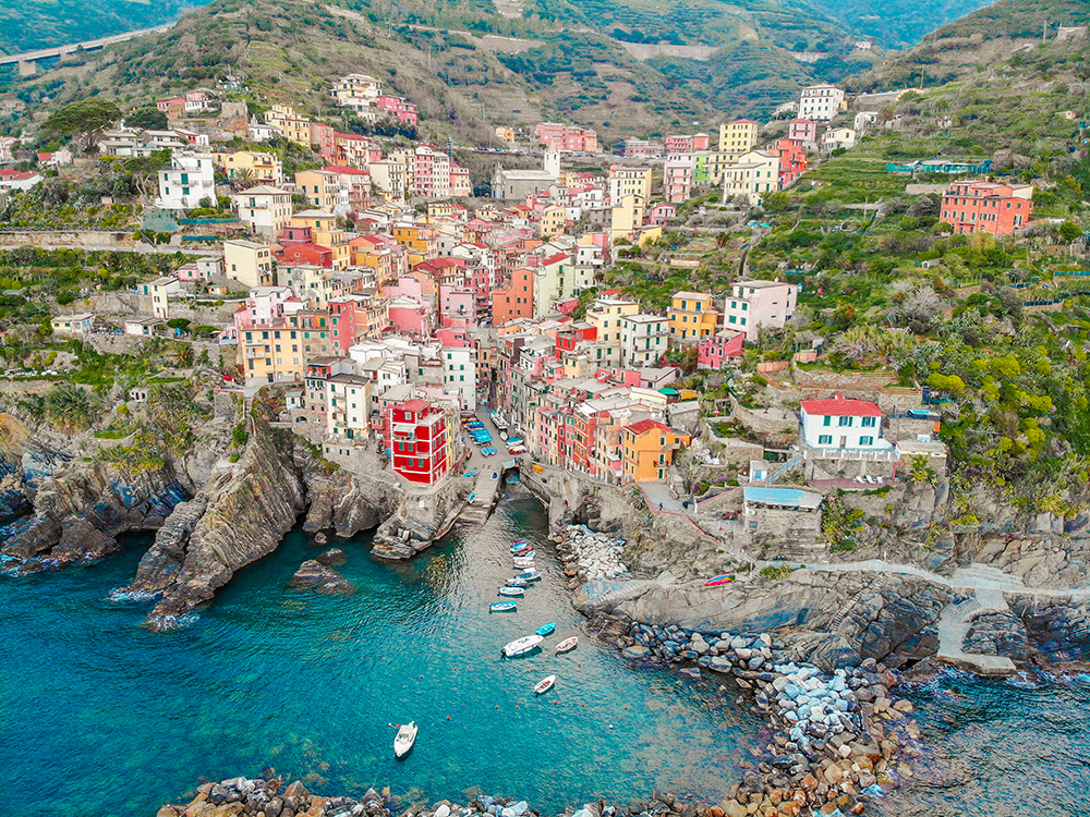Drone shot of where to stay in Cinque Terre Italy