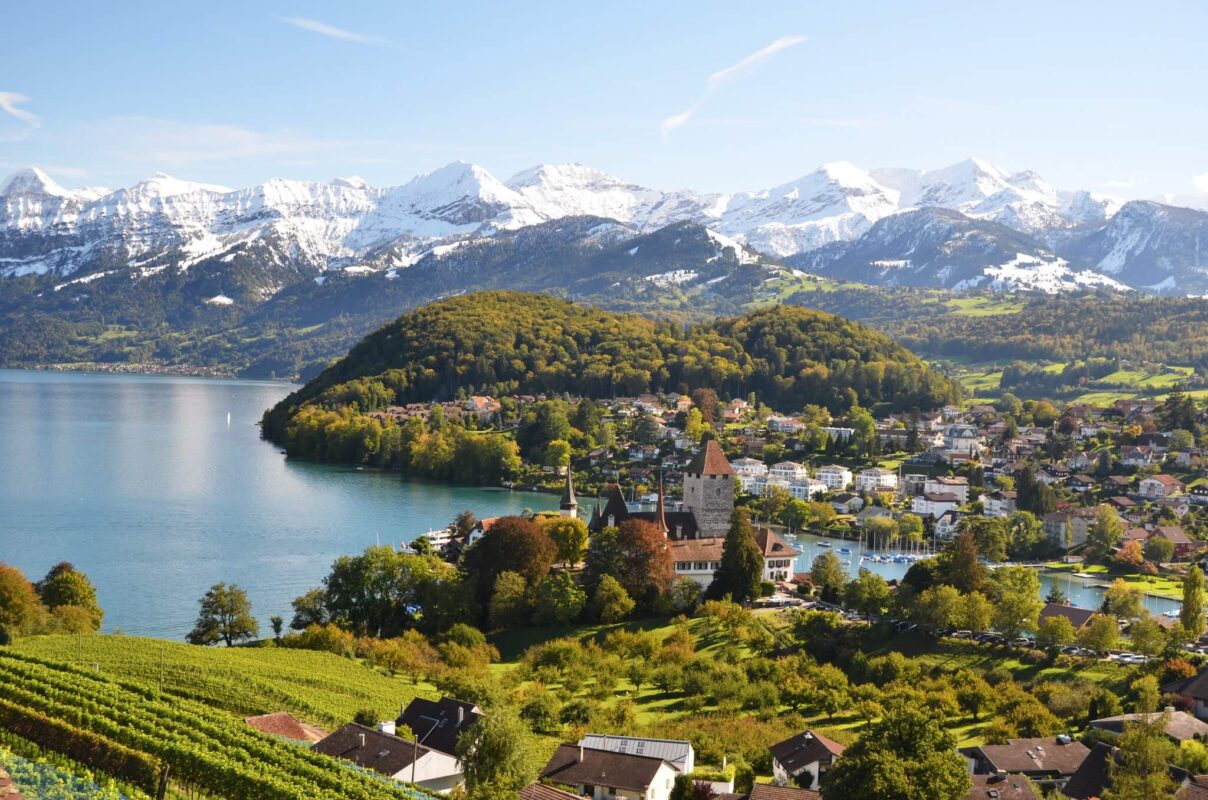 Aerilal view of Spiez Switzerland